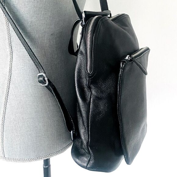 HESHE Black Pebble Leather Three Ways Bag Backpack Crossbody City Minimalist main image 11